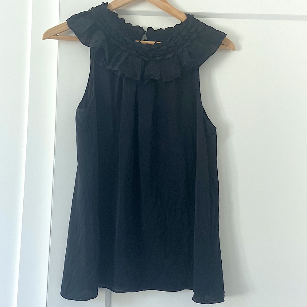 Black silk Club Monaco Top with pleated details.